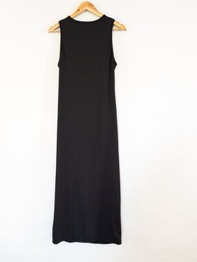 Black Tank Stretch Maxi Column Ruched Dress Minimalist Capsule Classic